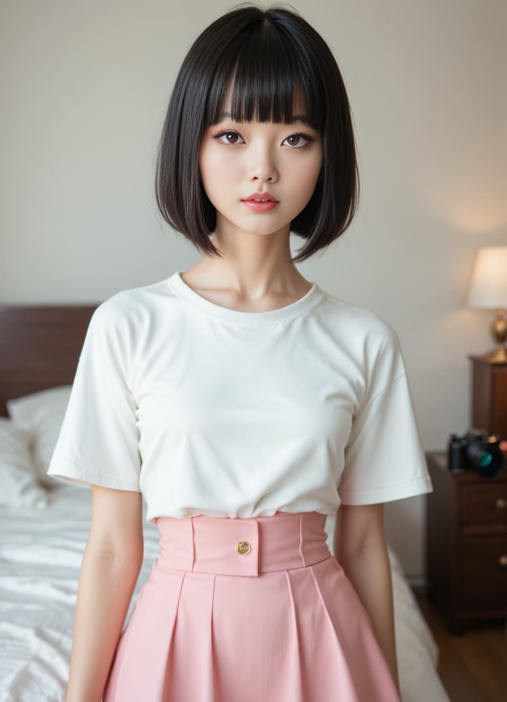 Petite Asian in pink skirt