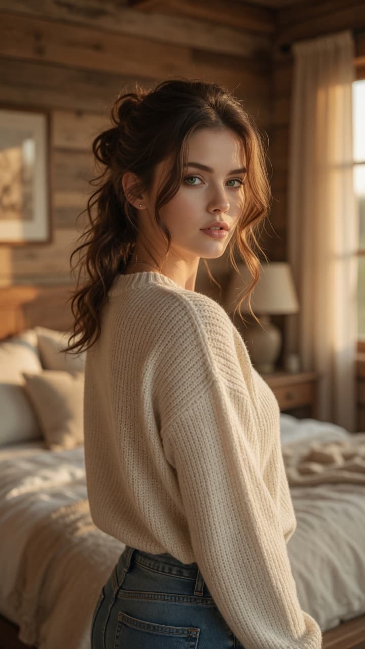 Peyton undressed bedroom tease photo