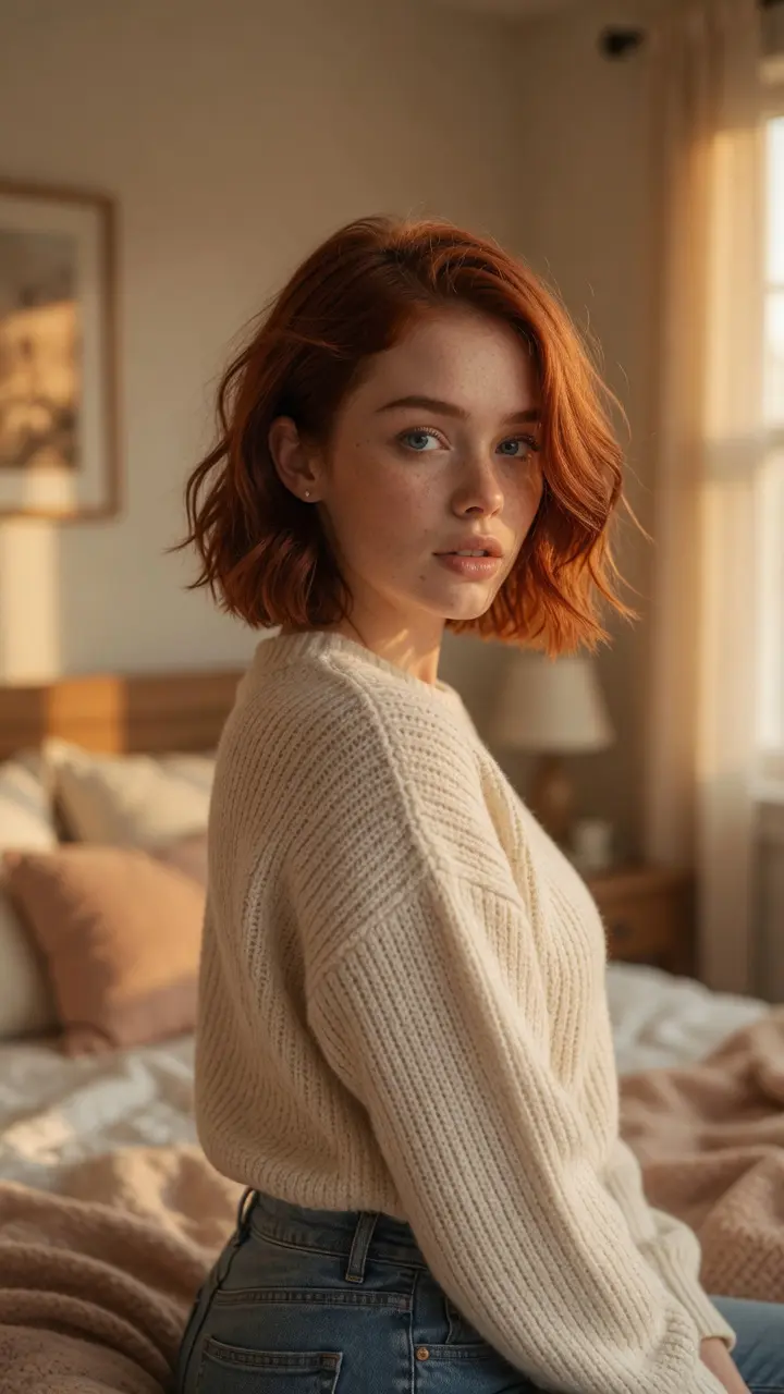Redhead casual sweater bedroom glance
