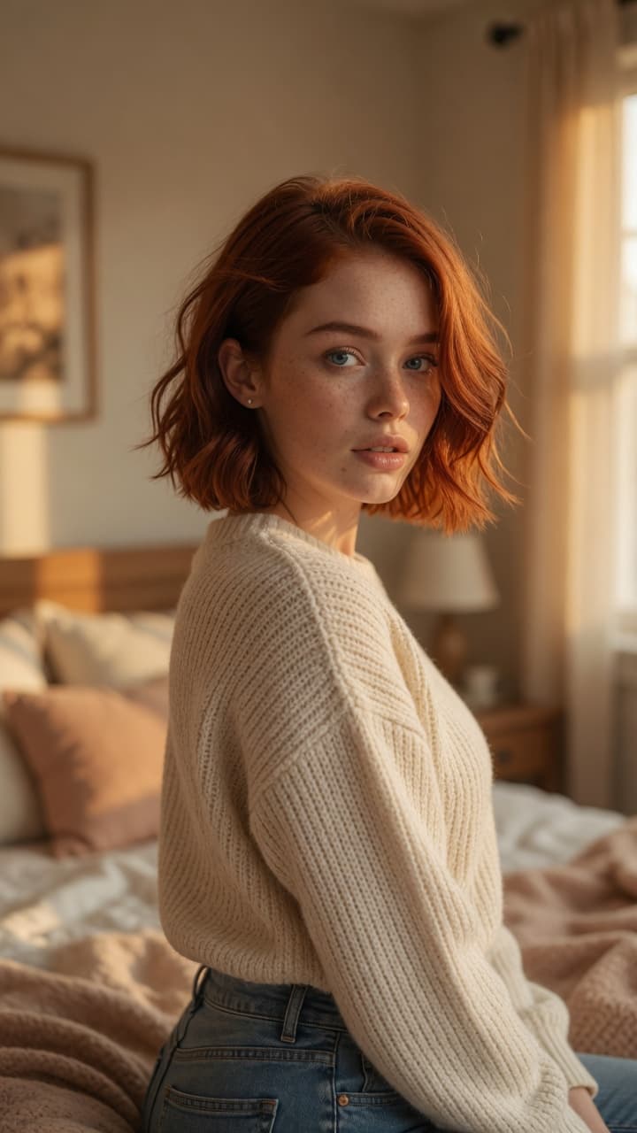 Redhead casual sweater bedroom glance