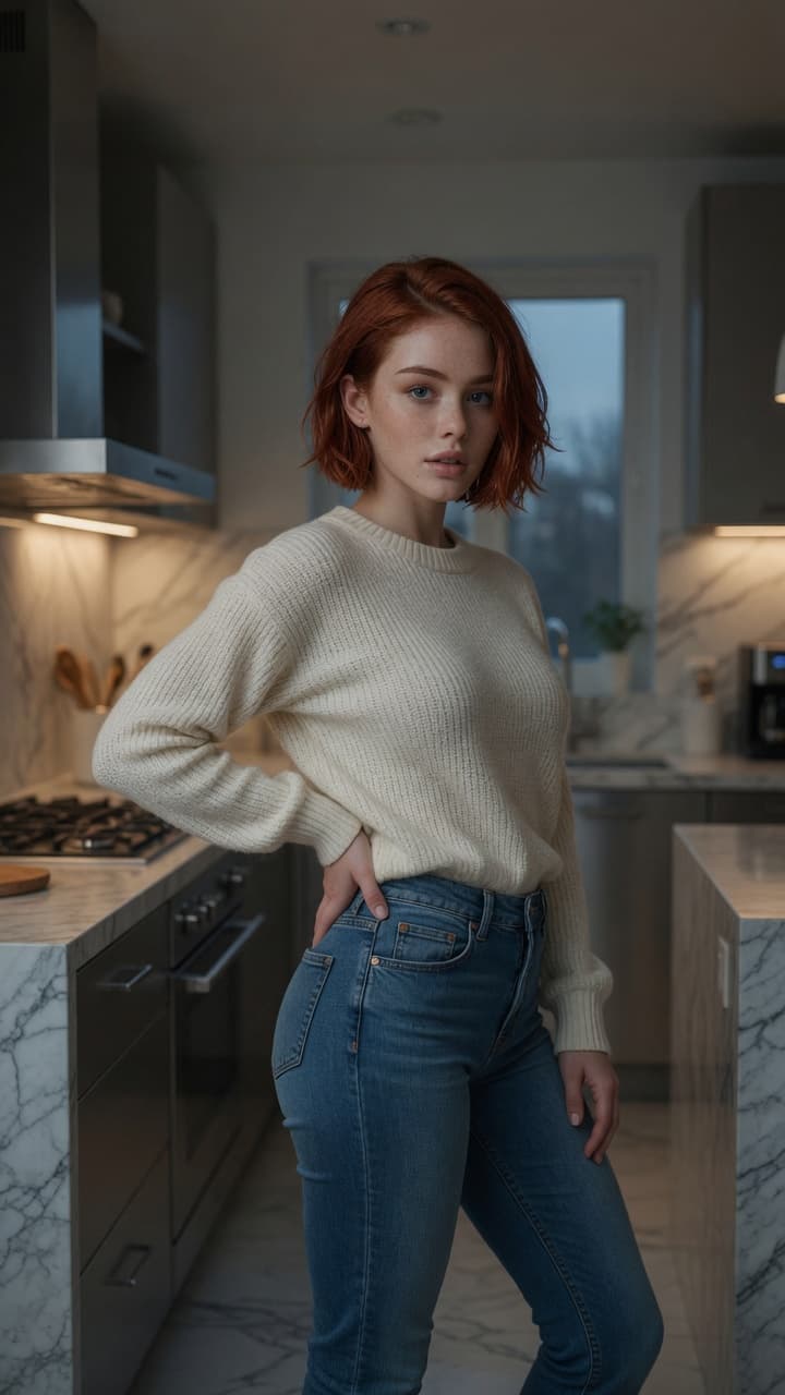 Young redhead kitchen confidence
