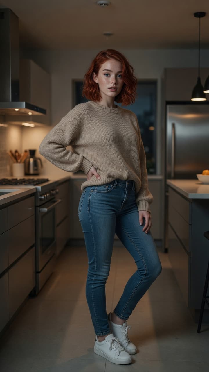 College redhead kitchen confidence