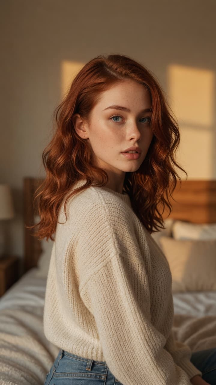 College redhead cozy bedroom glance