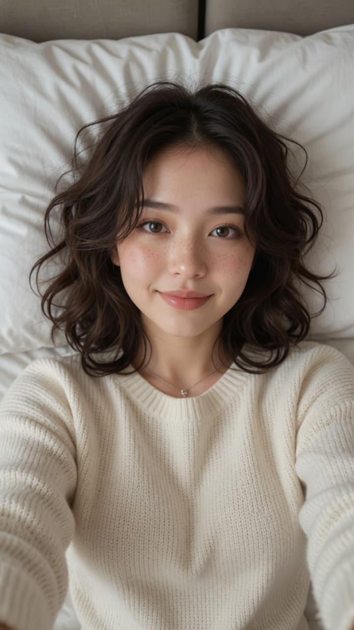 Young adult Asian sweater selfie