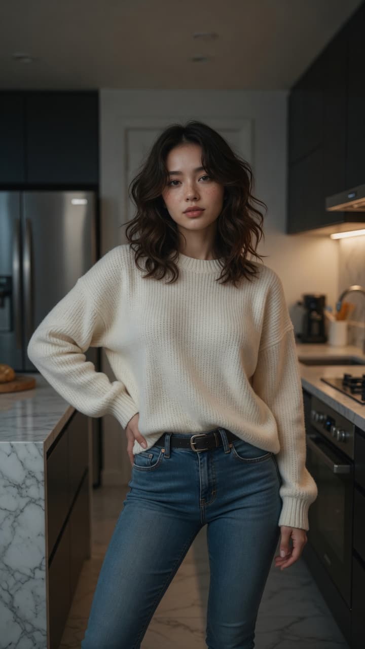 College age Asian in kitchen
