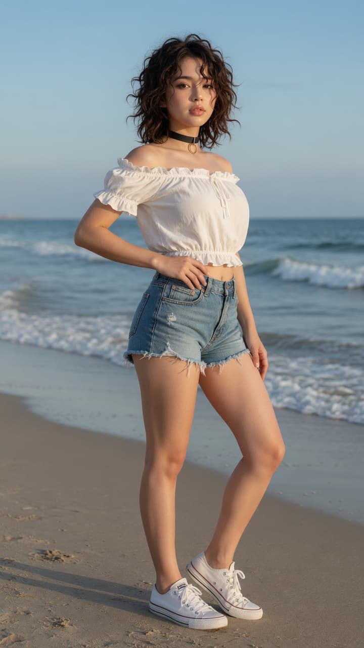 Young adult Asian beach pose