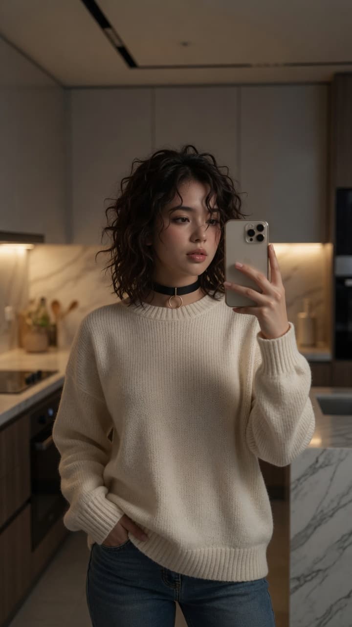 Mirror selfie in modern kitchen
