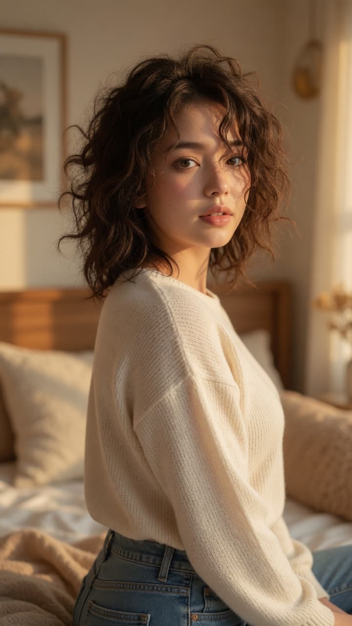 Over shoulder bed glance back