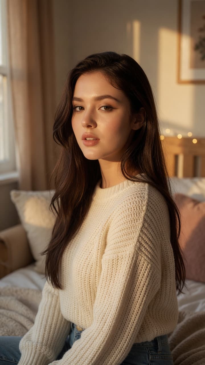 Avery cozy bedroom glance in casual cute outfit