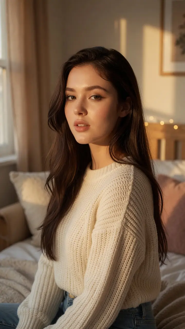 Avery cozy bedroom glance in casual cute outfit