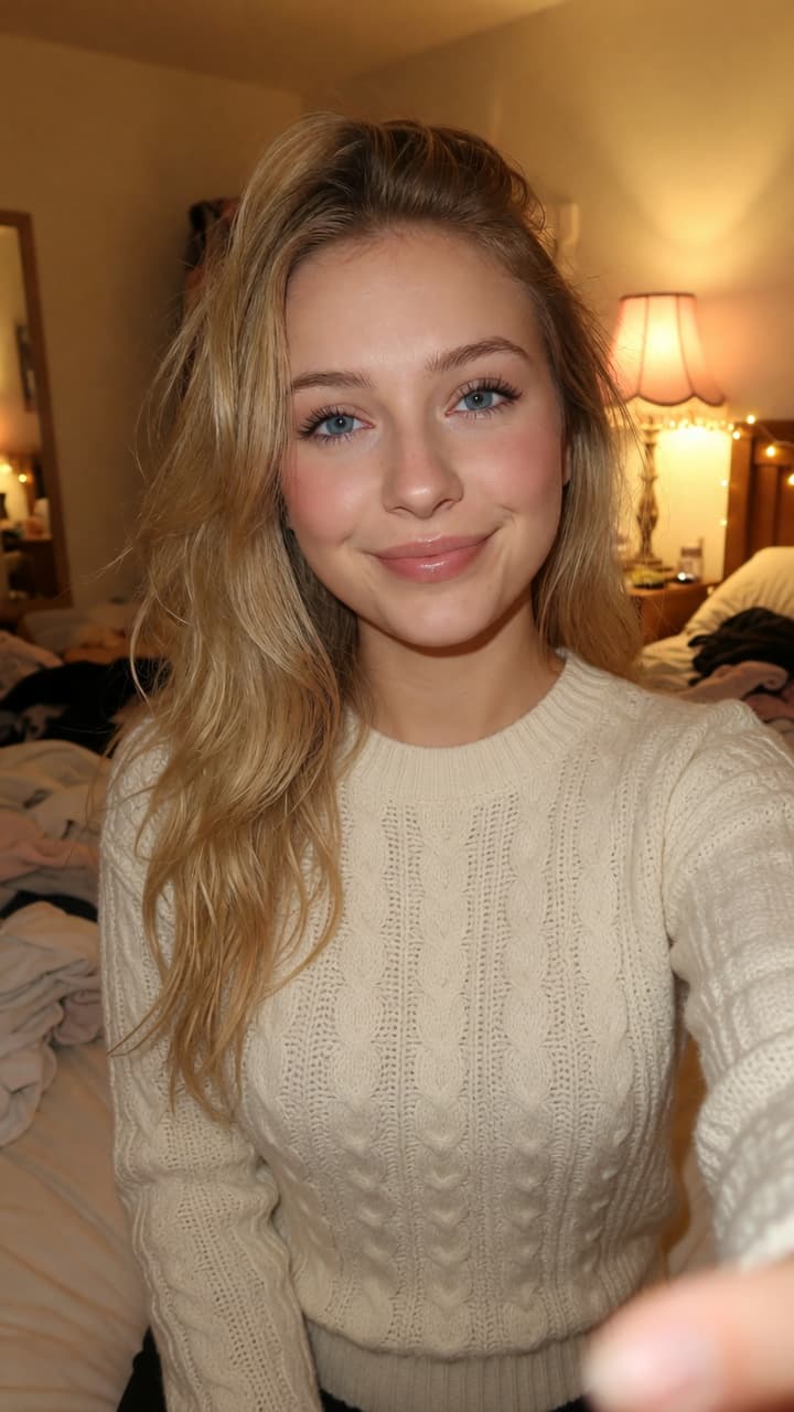 Madison cozy evening outfit selfie