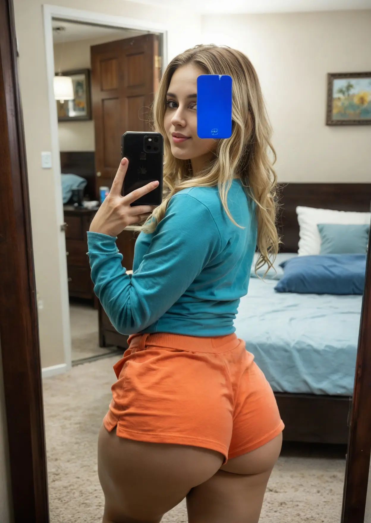 Milf mirror selfie in booty shorts