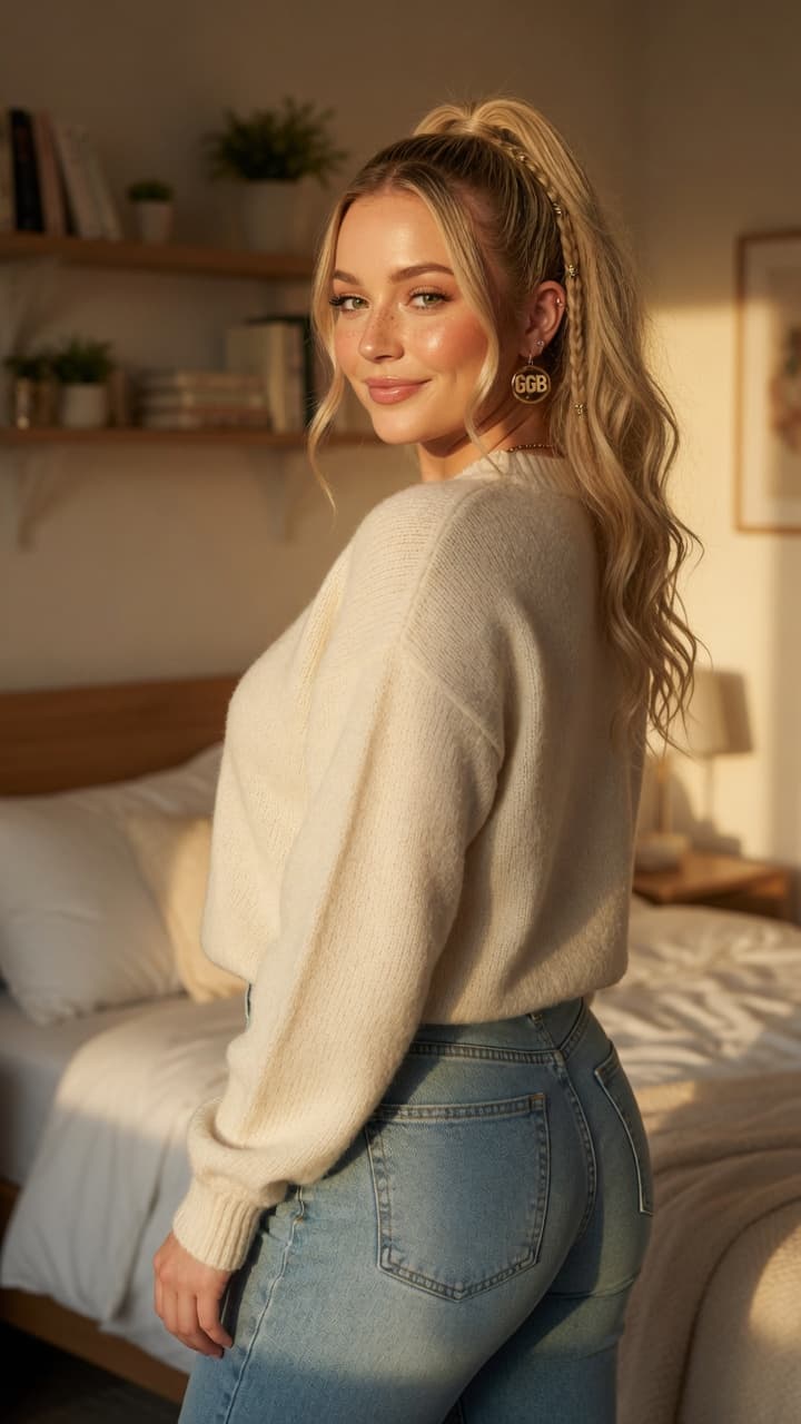 Early 20s blonde over the shoulder
