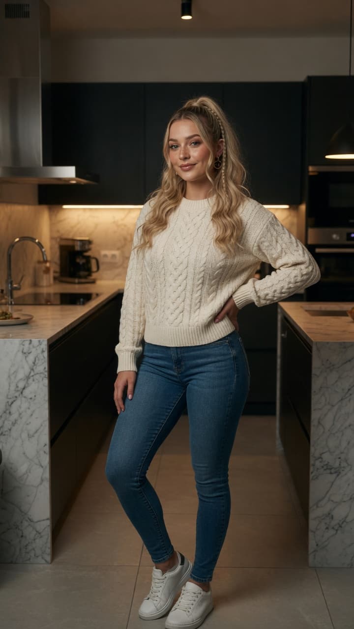 Scandinavian blonde in kitchen