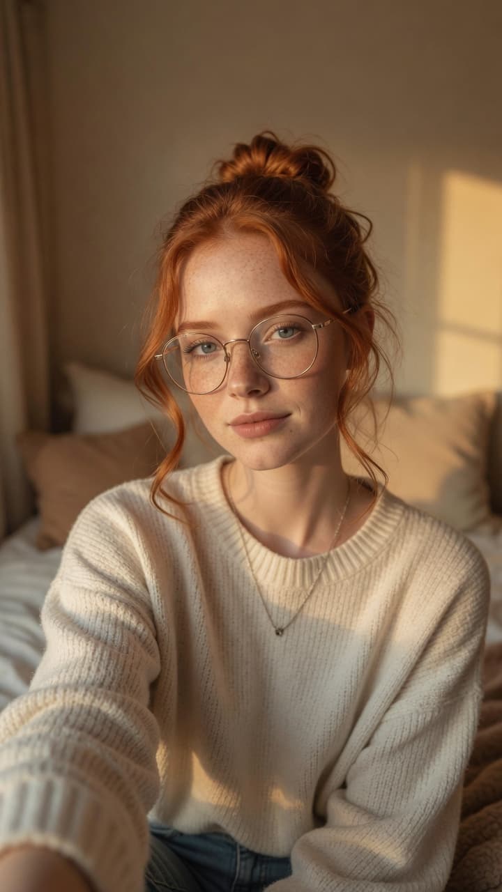 Slim redhead curves in sweater