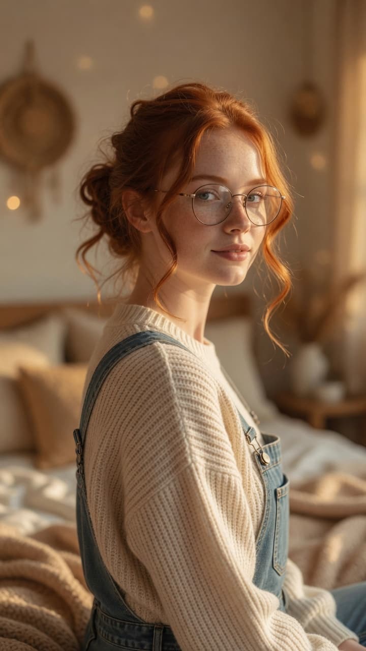 Redhead in overalls bedroom glance