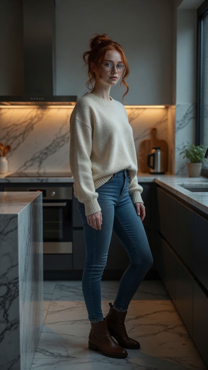 Redhead kitchen jeans and sweater