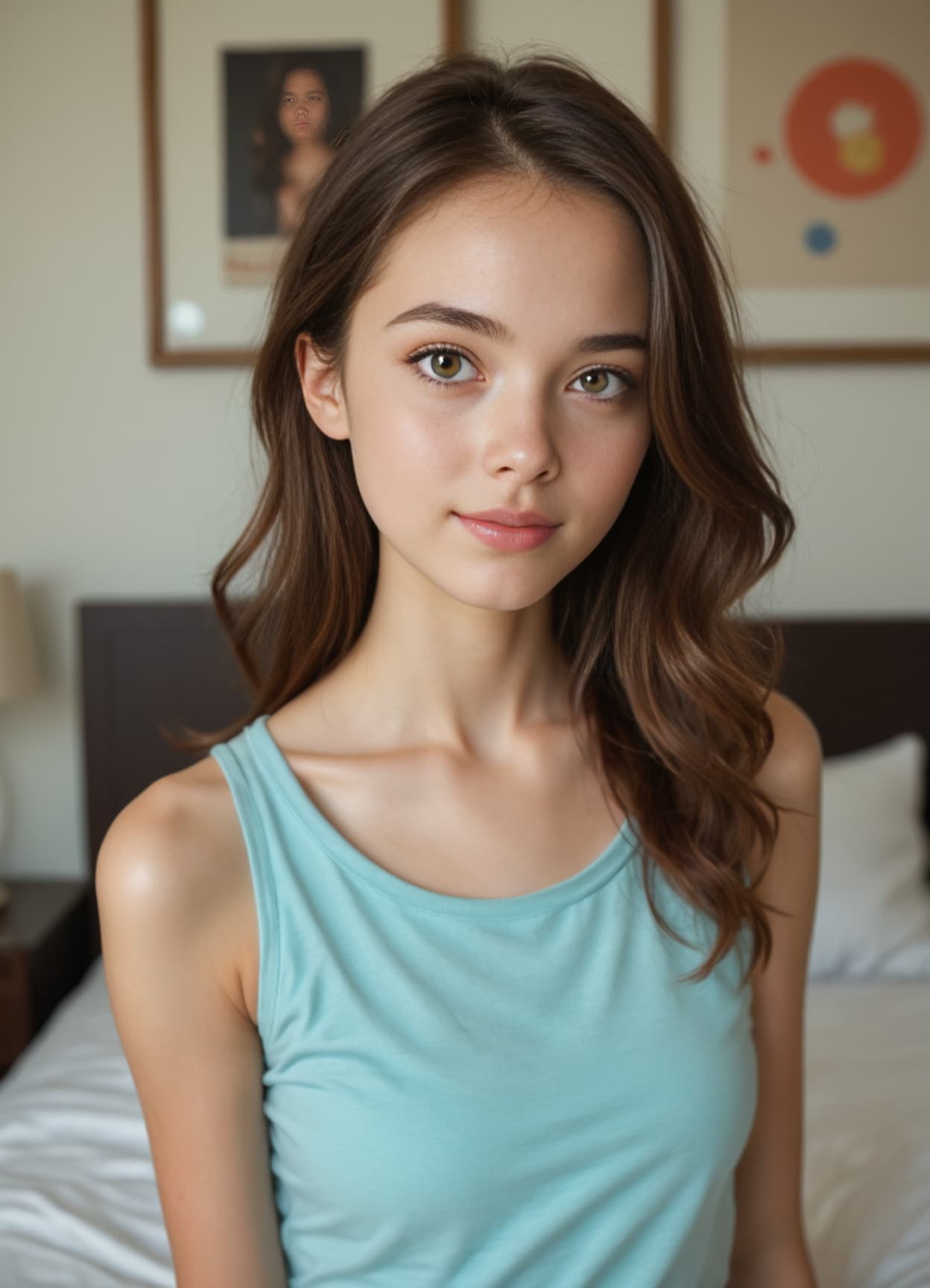 Slim brunette in clinging tank top