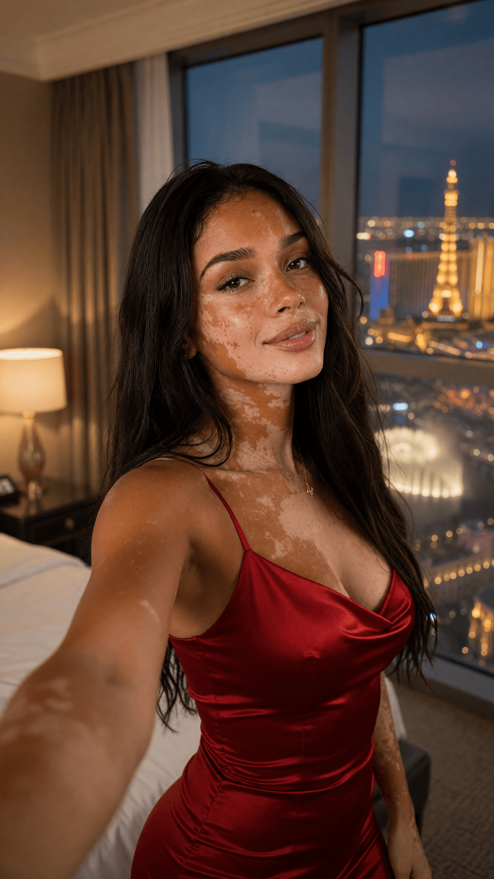 Curvy body in red satin