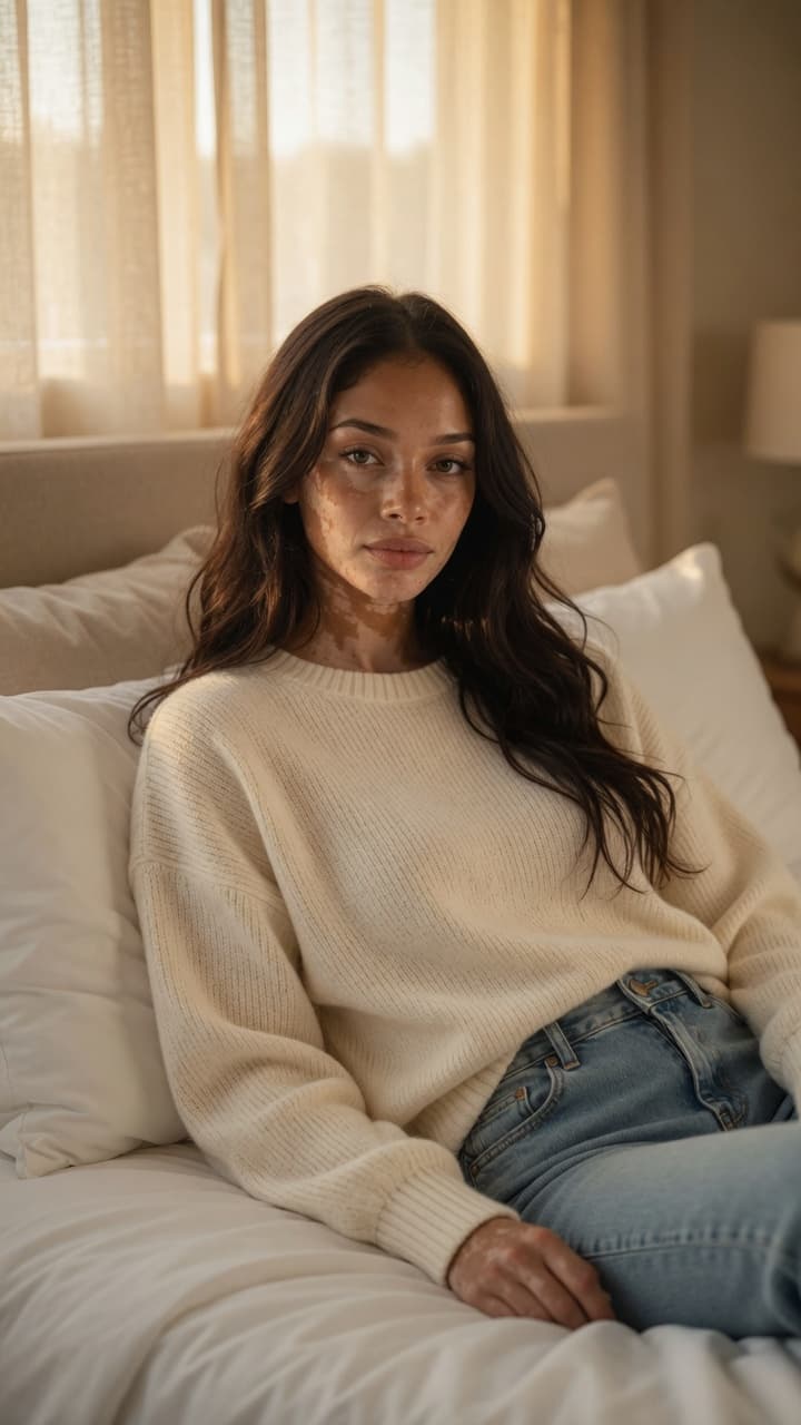 Early 20s morning-after on white sheets