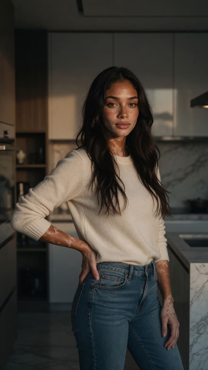 Vitiligo skin kitchen portrait