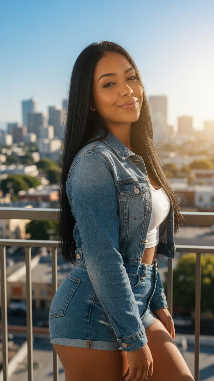 Curvy latina balcony glance back