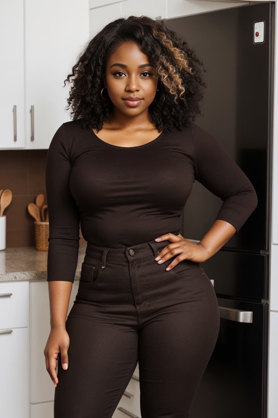 Raven curls kitchen selfie