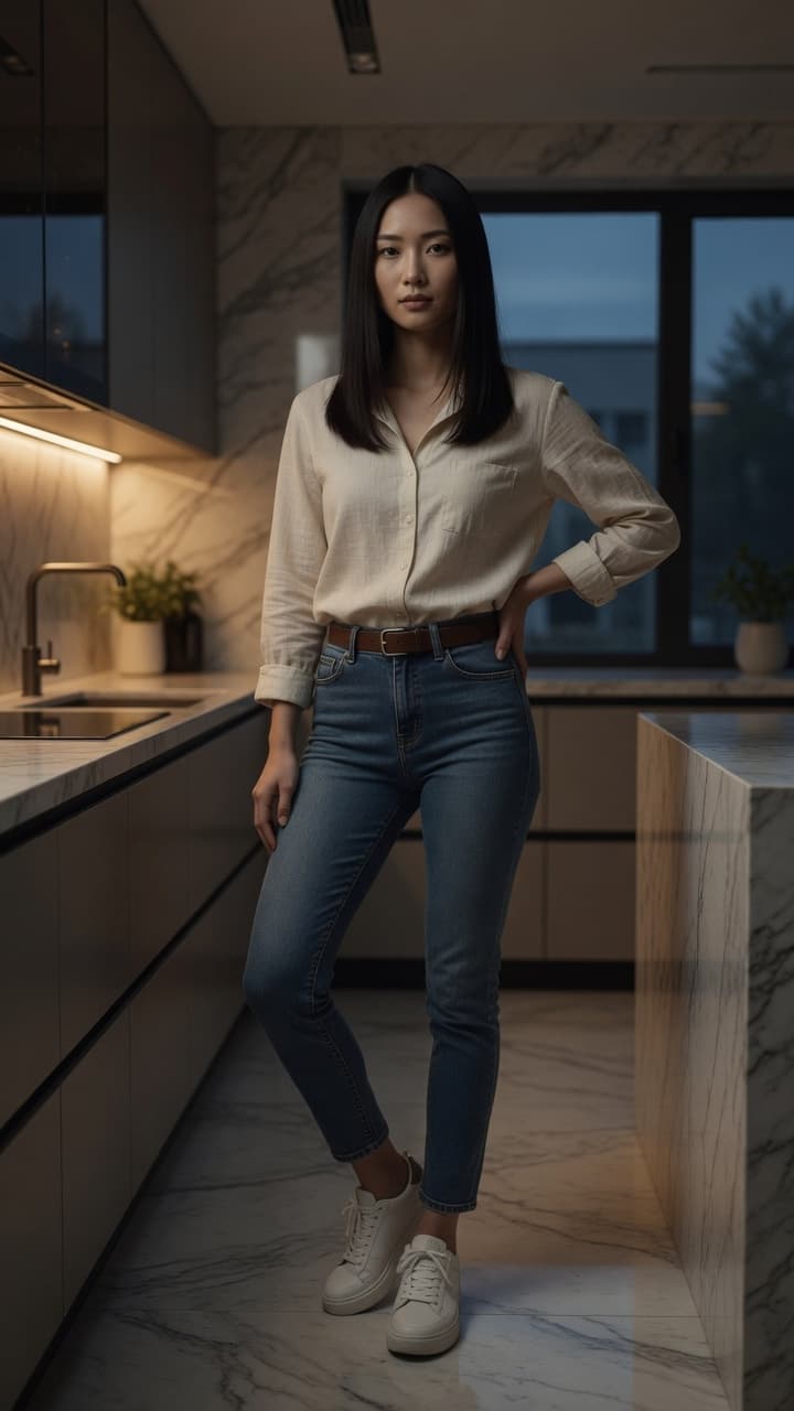 Seo-a sultry hands-to-chest curve pose
