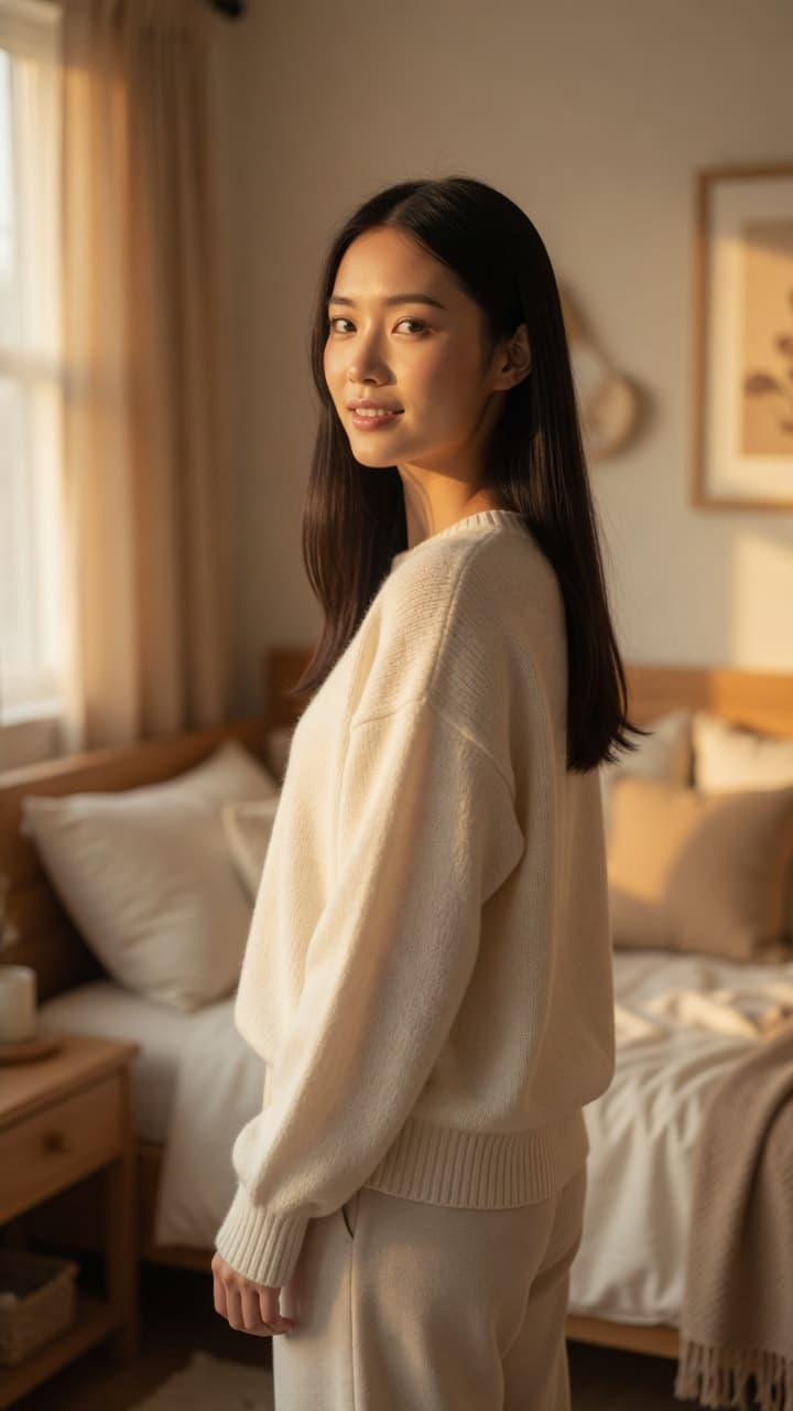 Cozy bedroom morning casual knit