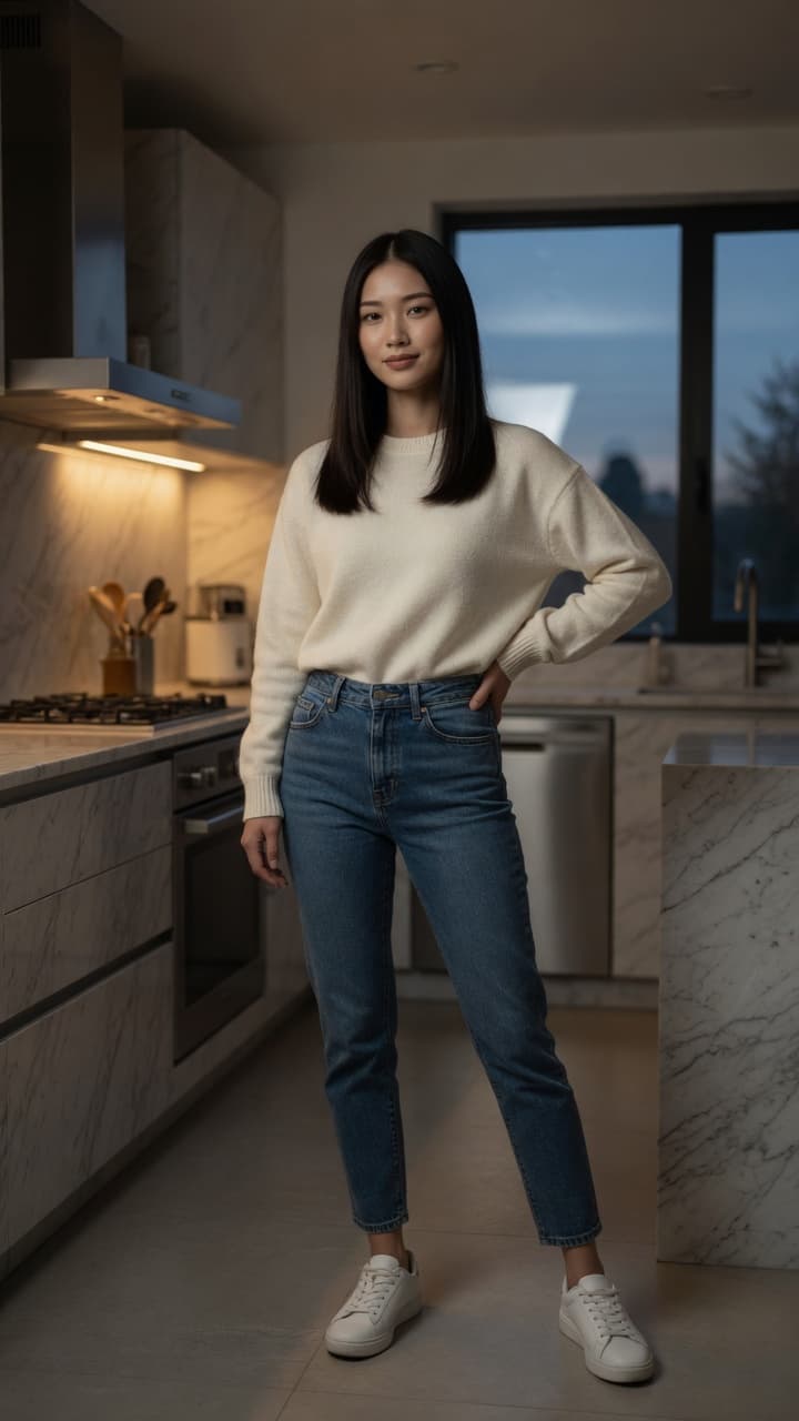 Slim Asian body in casual jeans
