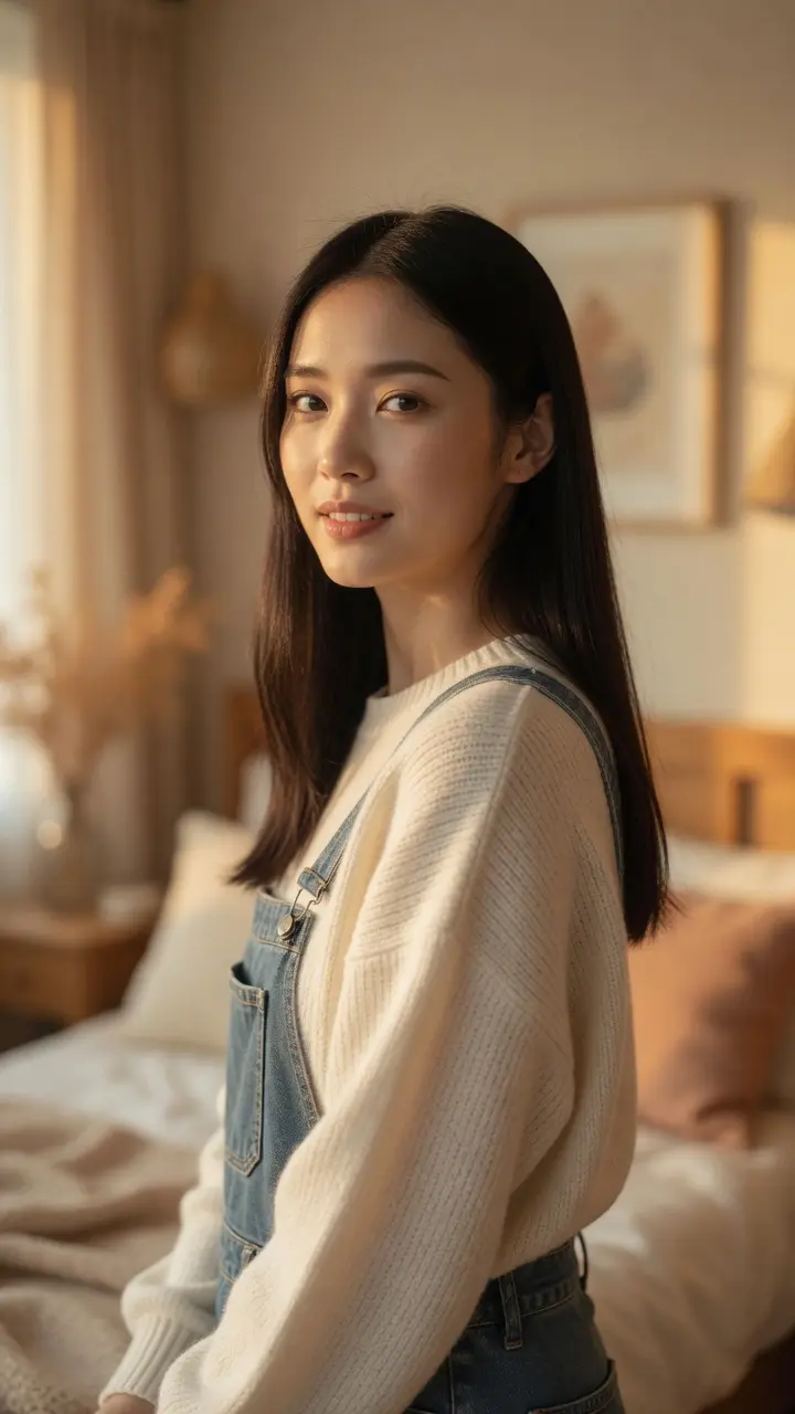 Cozy bedroom casual overalls glance