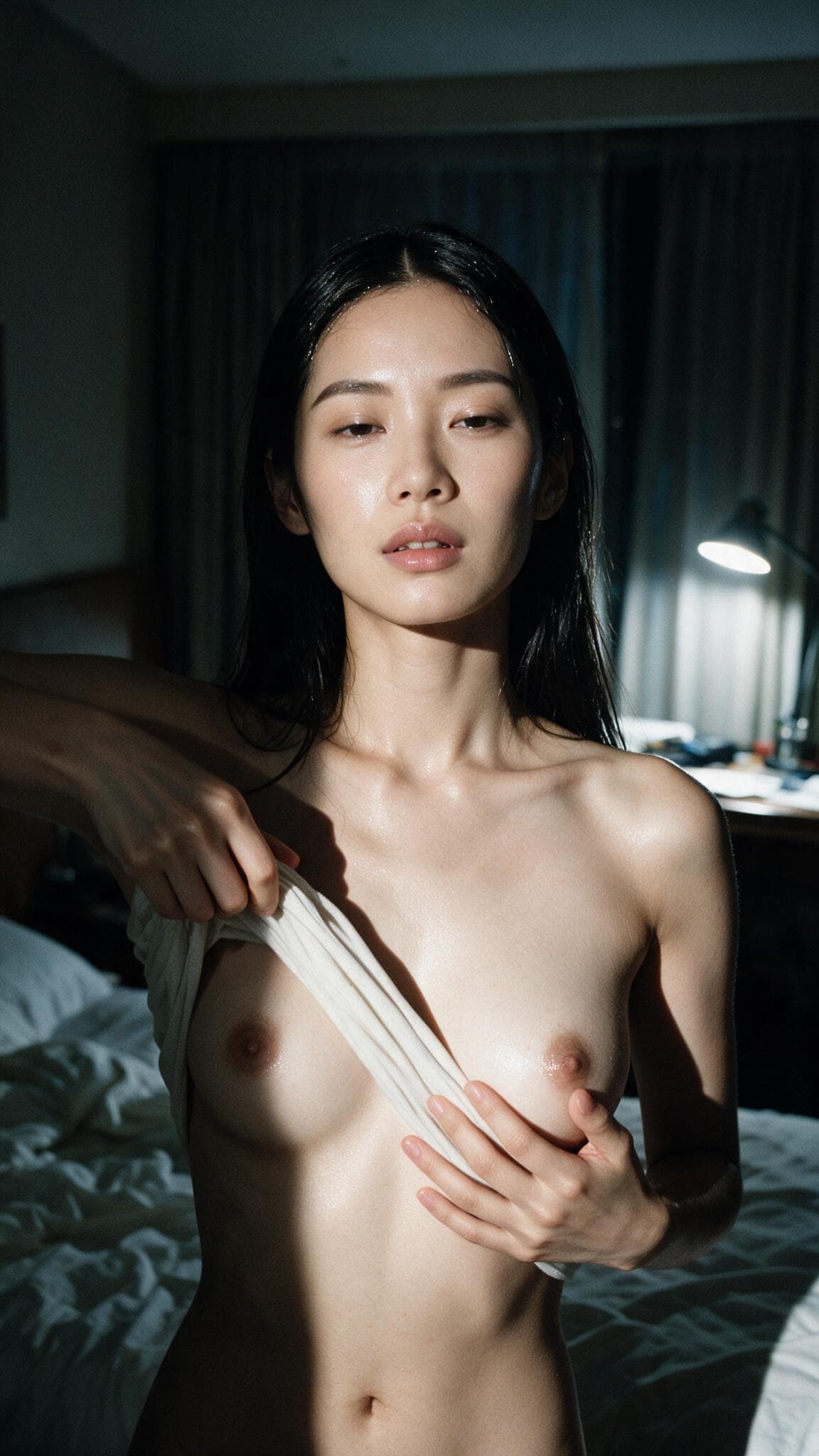 Raven hair topless hotel bed