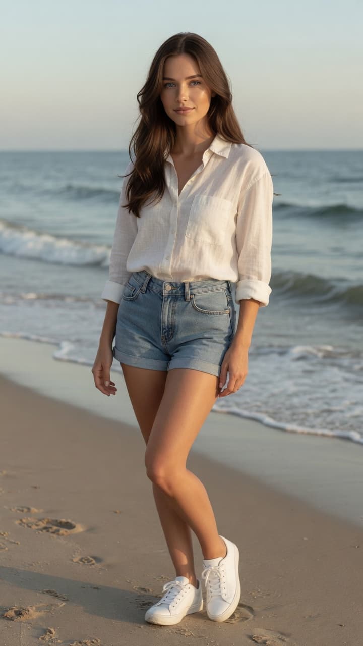 Low angle beach denim shorts