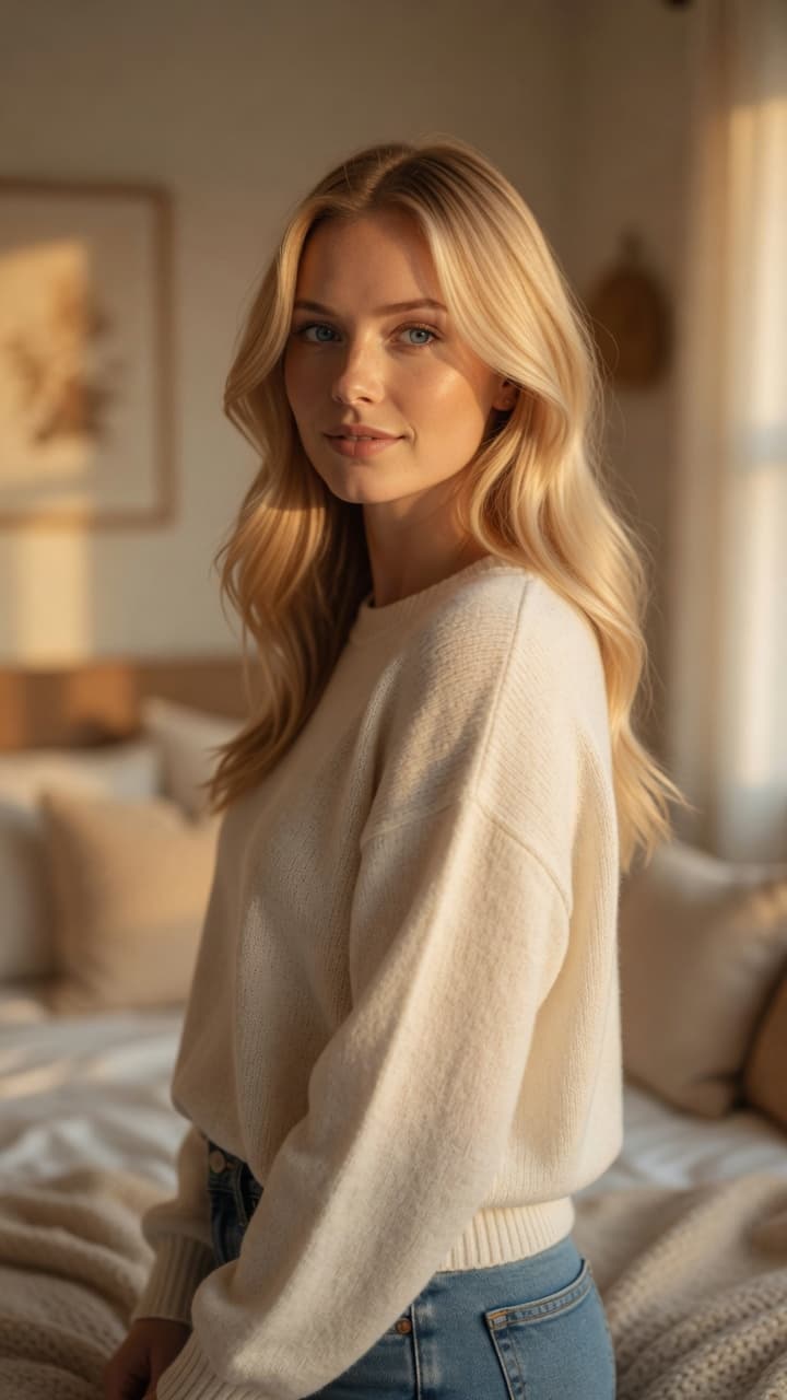 Blonde wavy hair bedroom glance