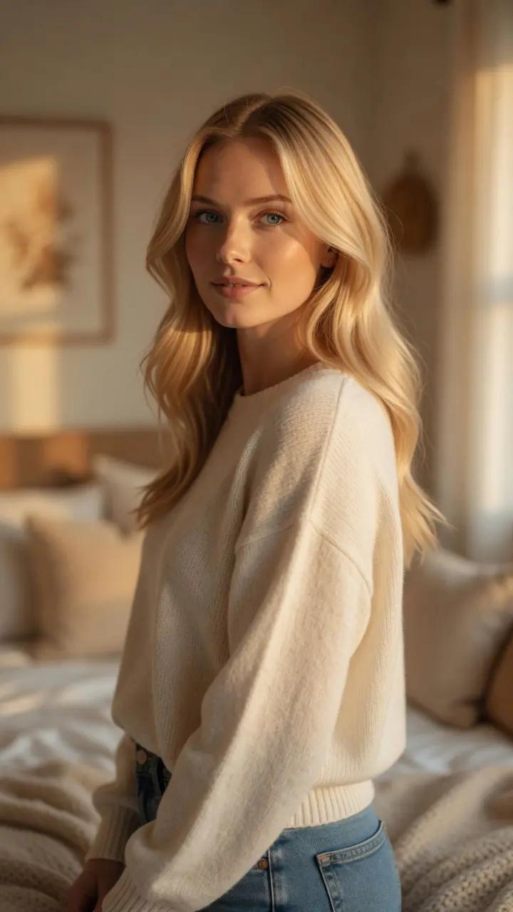 Blonde wavy hair bedroom glance