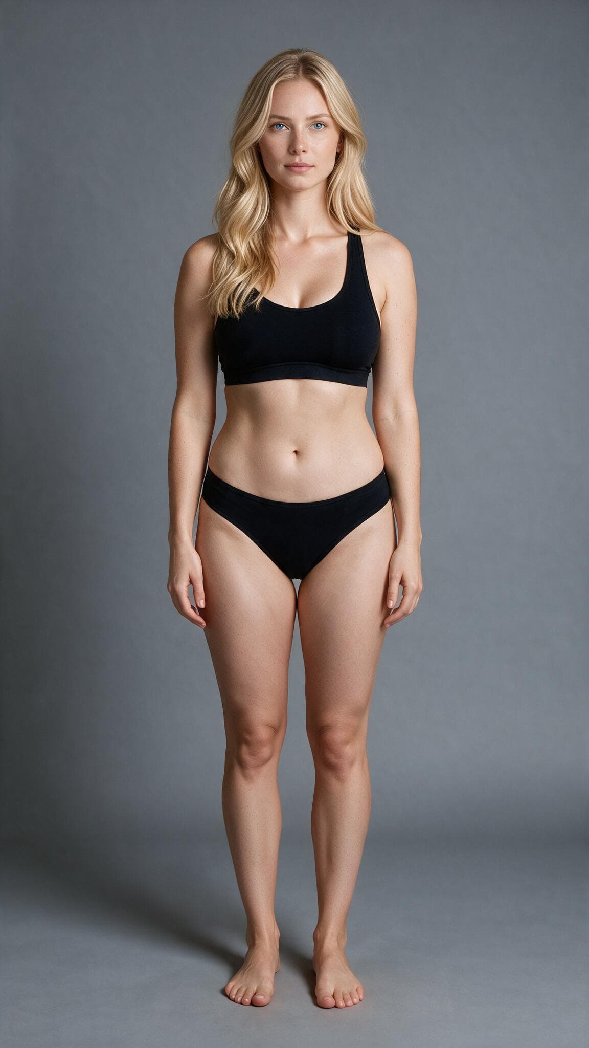 College blonde in black bikini gym