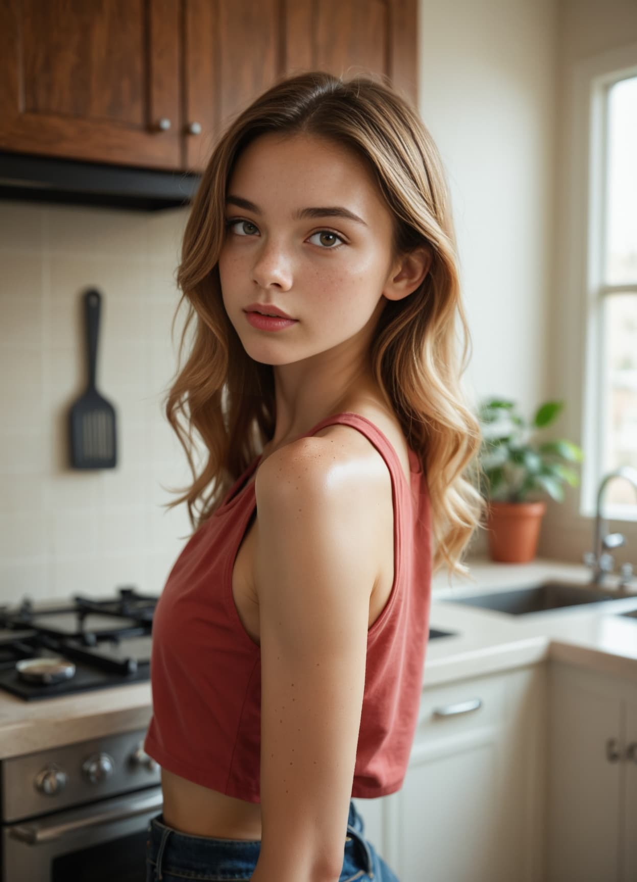 Slim toned waist in kitchen crop top