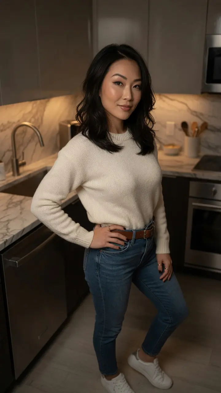Kitchen hip-cocked sweater pose