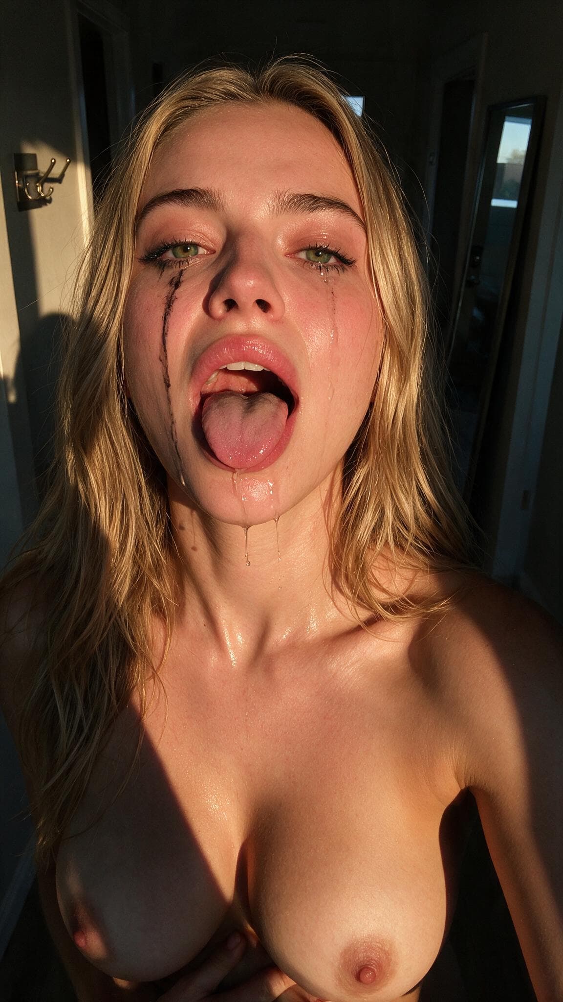 Blonde facial close-up in hallway