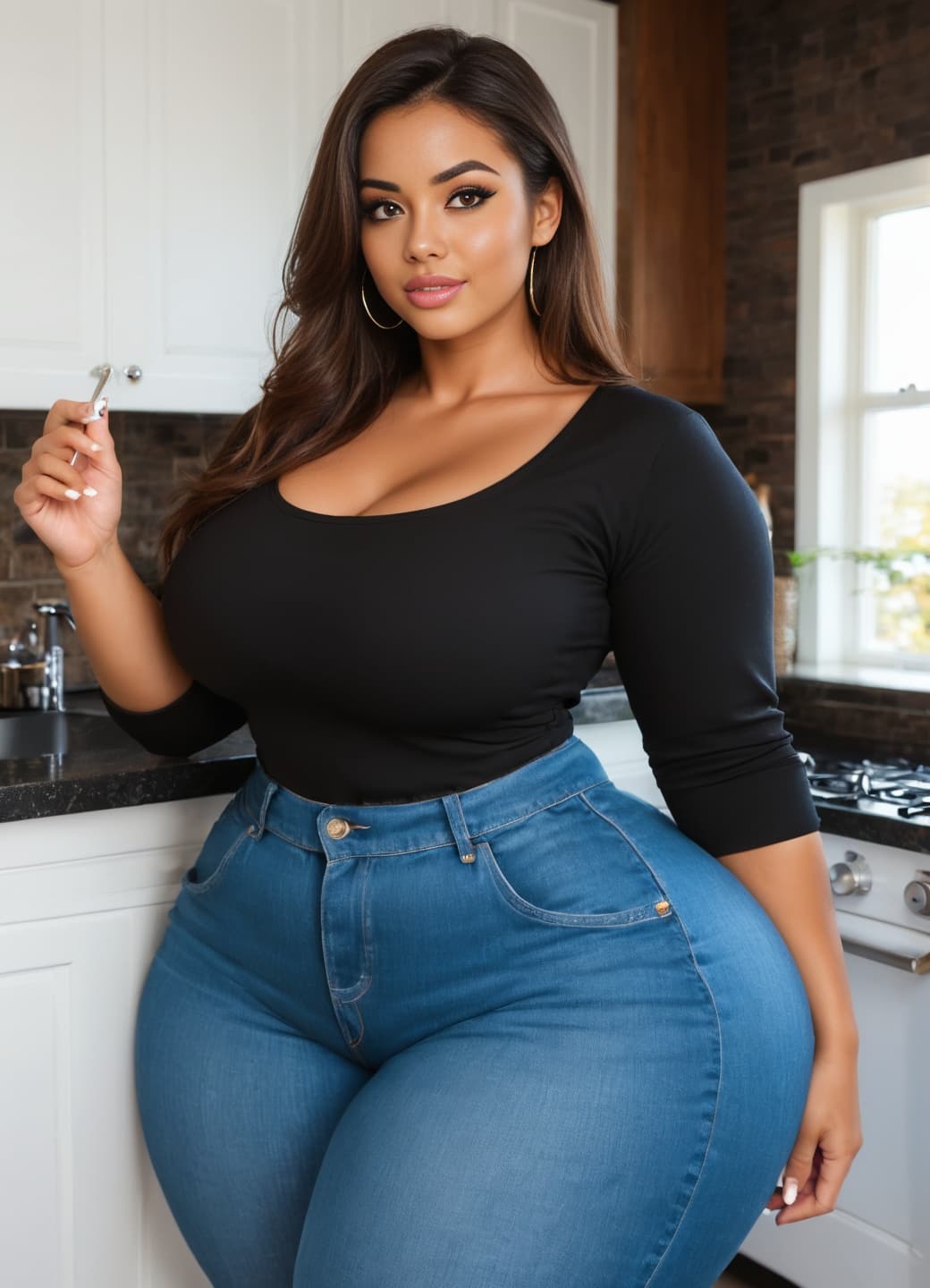 Kitchen counter lean in black top