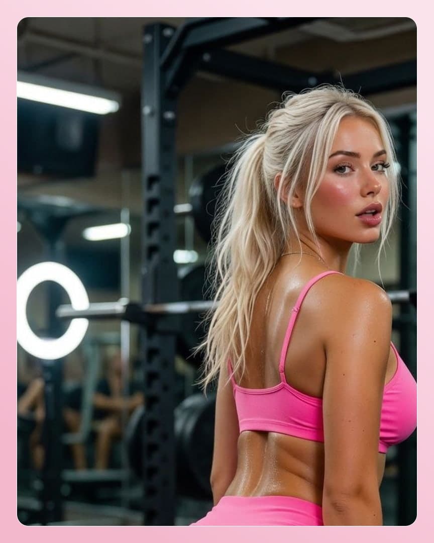 Curvy blonde gym leggings back view