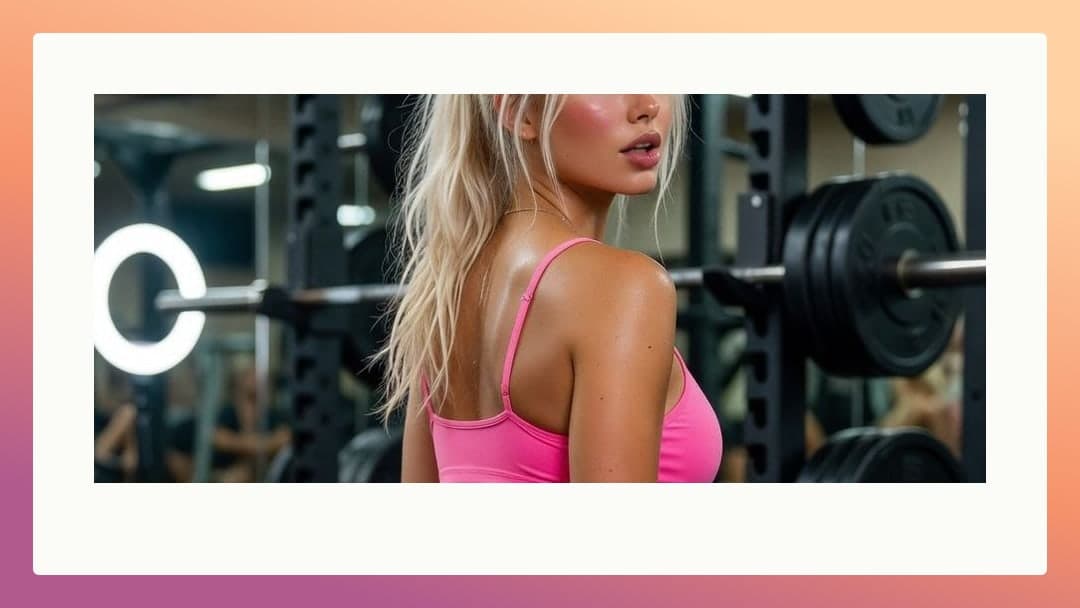 Blonde in pink sports bra gym