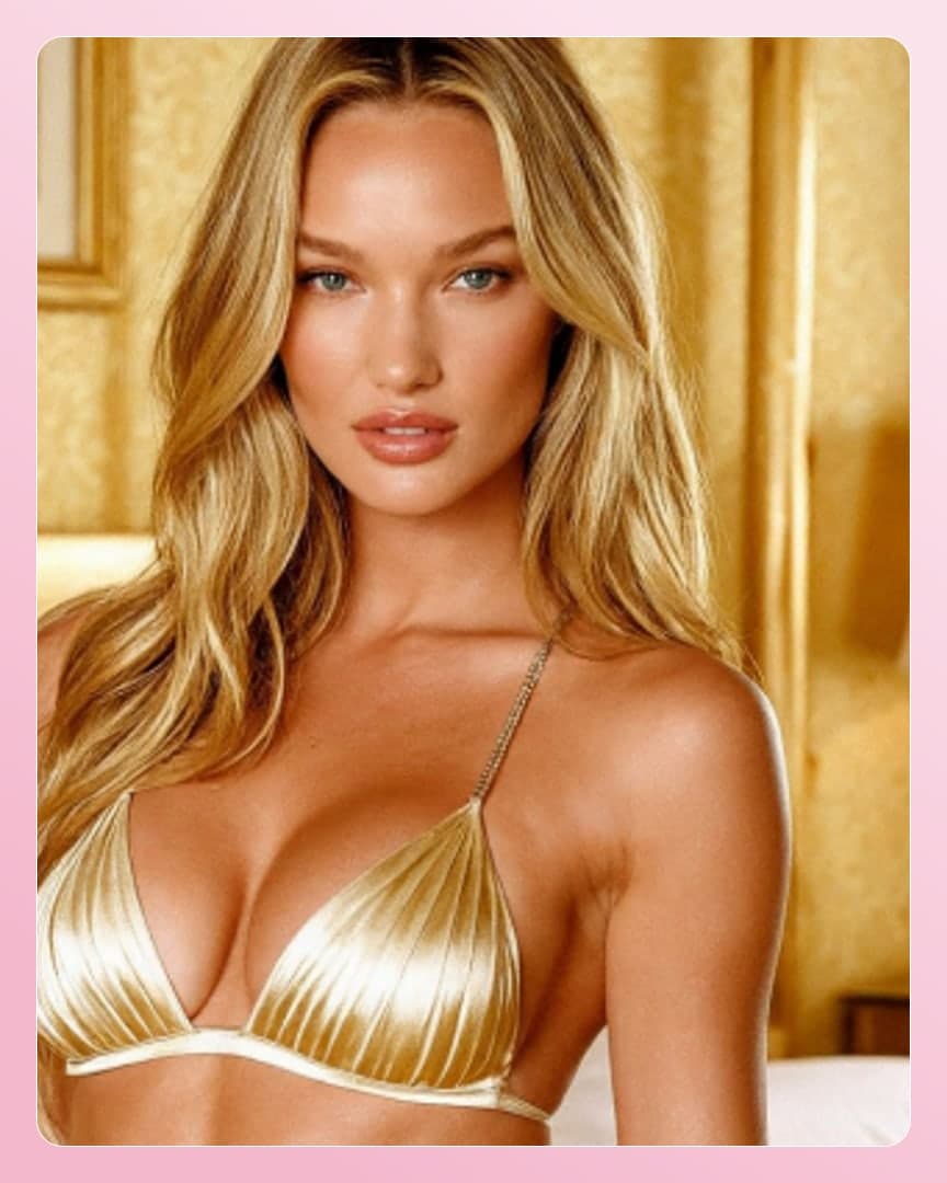 Gold bikini bedroom portrait