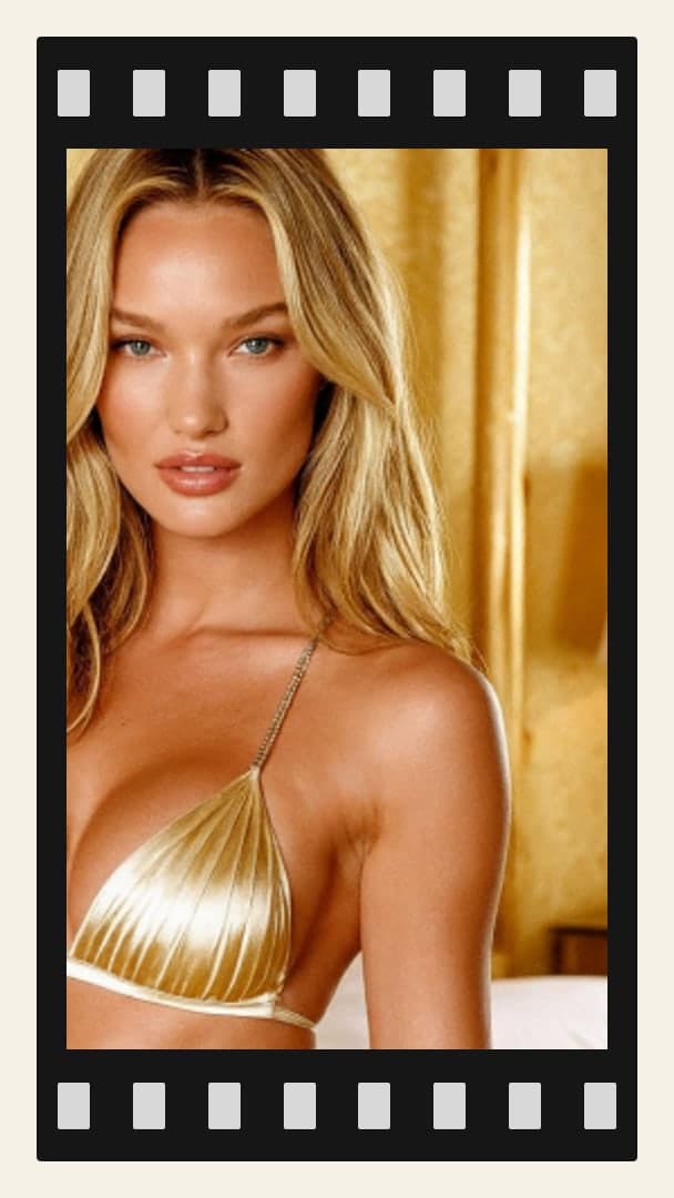 Gold bikini bedroom close-up