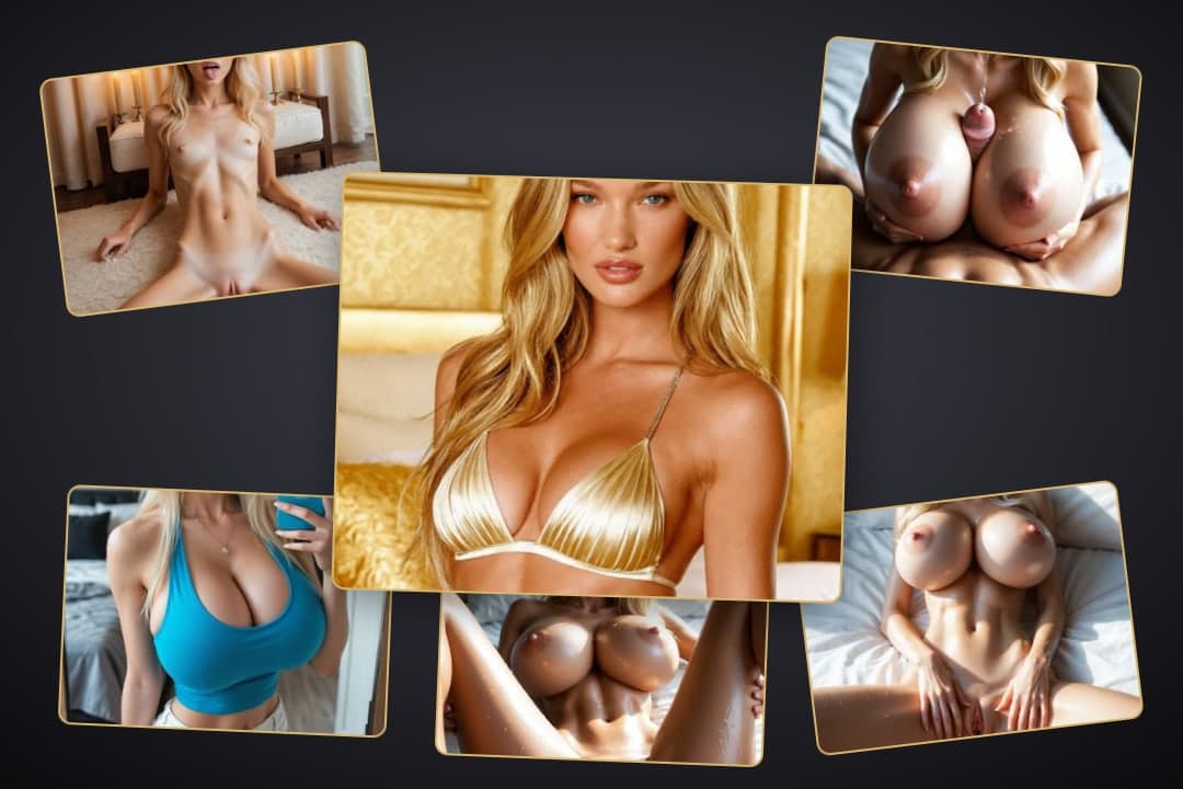 Topless gold bikini bedroom close-up