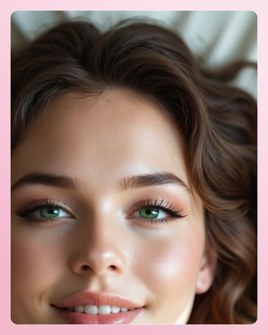 Green eyed selfie on white sheets