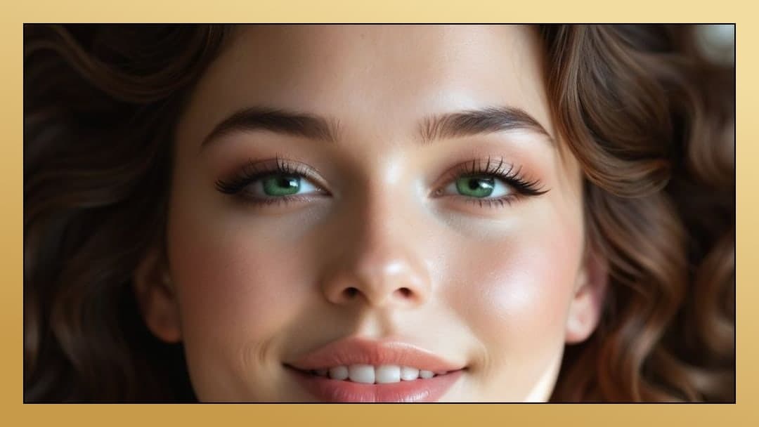Bright green eyes close-up selfie