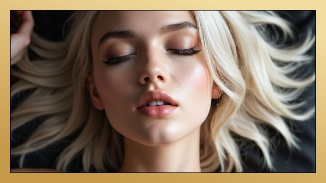 Platinum blonde on dark sheets
