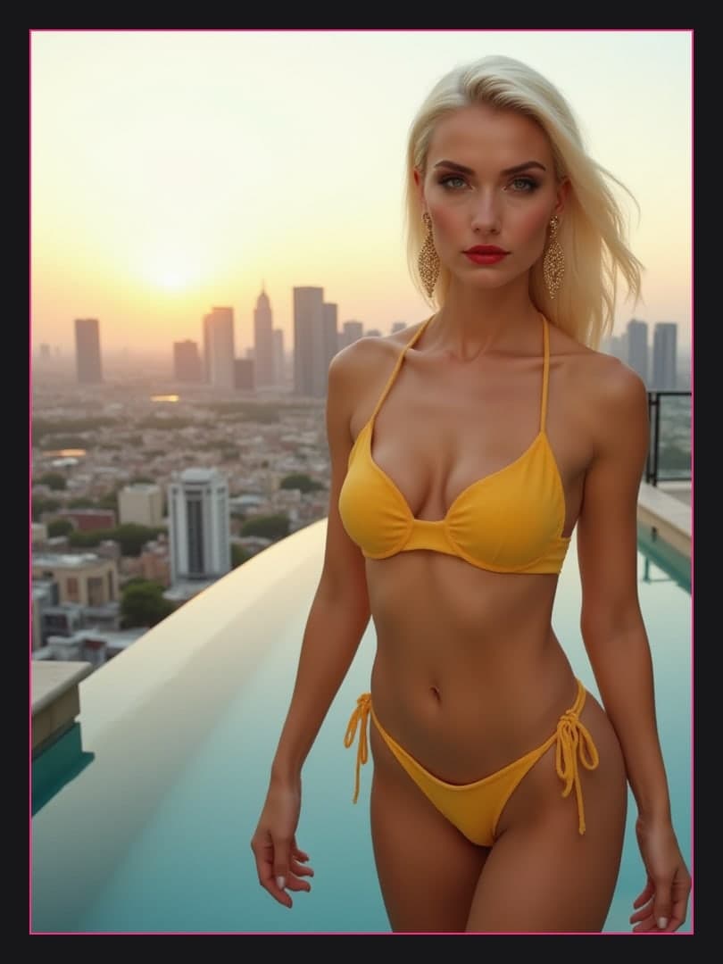 Rooftop terrace full body portrait