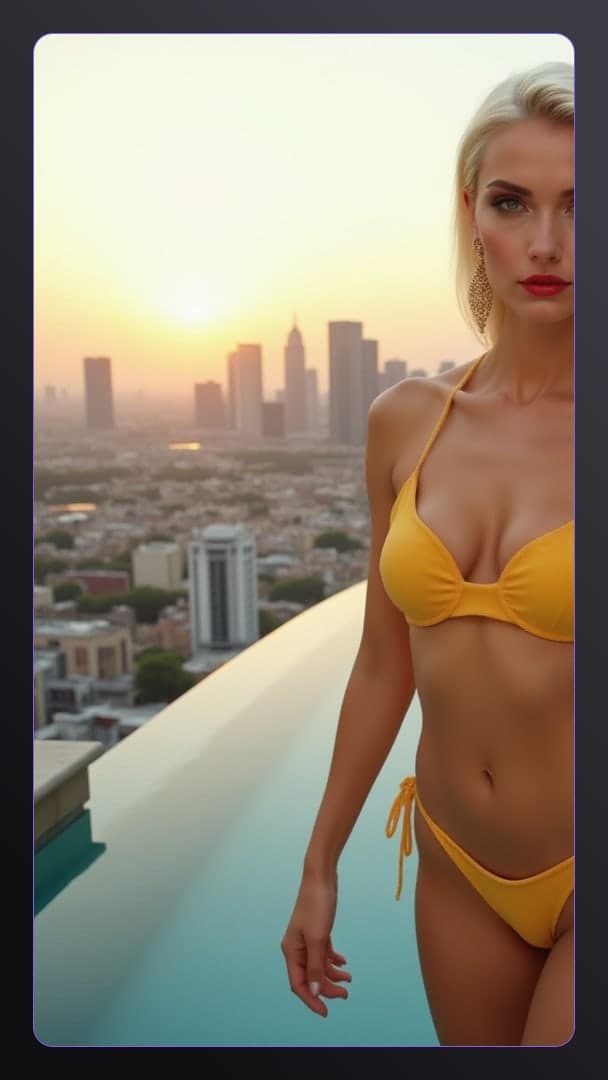 Blonde athletic body in yellow bikini